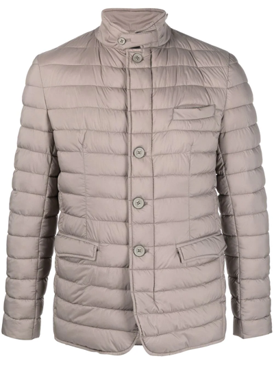 Shop Herno High-neck Buttoned Padded Jacket In Grey
