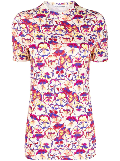 Shop Rabanne Floral-print Short-sleeve T-shirt In Pink