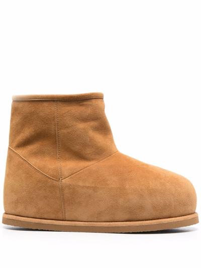 Shop Amina Muaddi Shearling-lined Suede Boots In Brown