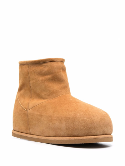 Shop Amina Muaddi Shearling-lined Suede Boots In Brown