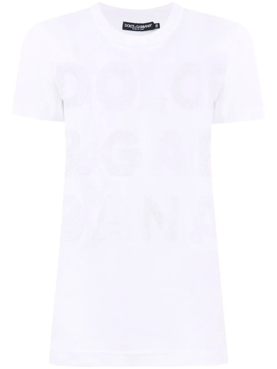 Shop Dolce & Gabbana Openwork-logo Cotton T-shirt In Weiss