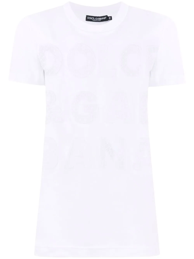 Dolce & Gabbana Openwork-logo Cotton T-shirt In Weiss