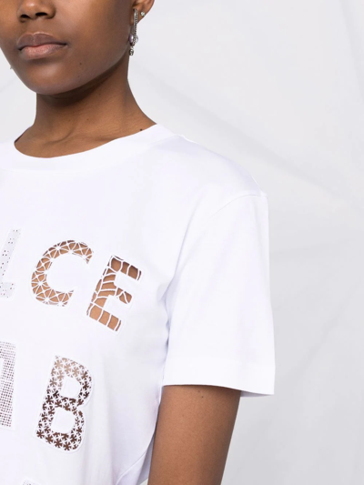 Dolce & Gabbana Openwork-logo Cotton T-shirt In Weiss