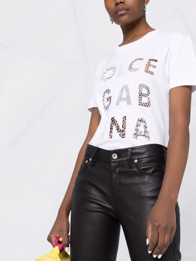 Dolce & Gabbana Openwork-logo Cotton T-shirt In Weiss