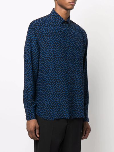 Shop Saint Laurent Polka Dot-print Silk Shirt In Blau