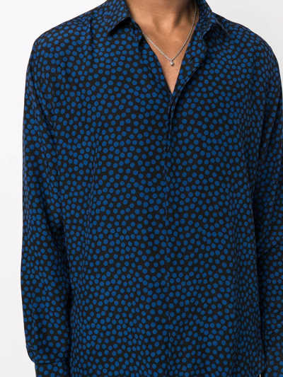 Shop Saint Laurent Polka Dot-print Silk Shirt In Blau