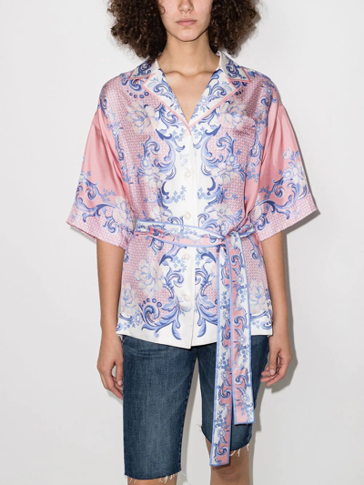 Shop Zimmermann Motif-print Belted Shirt In Rosa