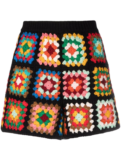 Shop Alanui Positive Vibes Crochet Shorts In Schwarz