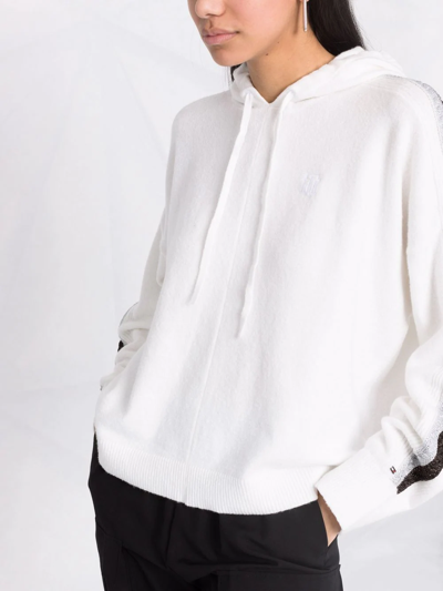Tommy Hilfiger Side-stripe Knitted Hoodie In Weiss