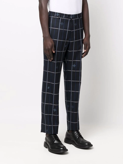 Shop Etro Checked Straight-leg Tailored Trousers In Blau