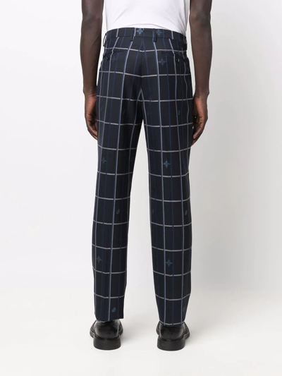 Shop Etro Checked Straight-leg Tailored Trousers In Blau
