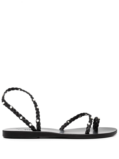 Shop Ancient Greek Sandals Eleftheria Pearl-embellished Sandals In Schwarz