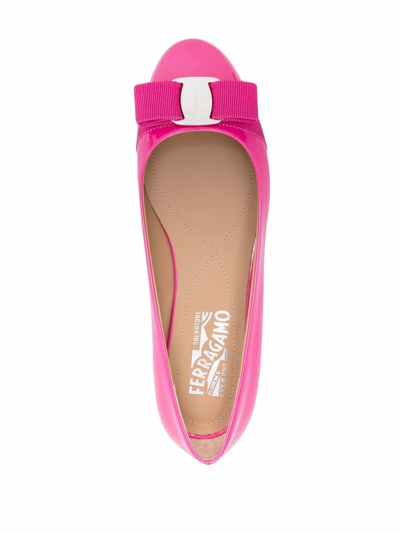 Shop Ferragamo Vara Bow-embellished Ballerina Shoes In Rosa
