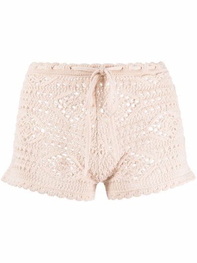 Shop Saint Laurent Laine Wool Crochet Shorts In Nude