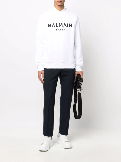 Shop Balmain Logo-print Crewneck Sweatshirt In Weiss
