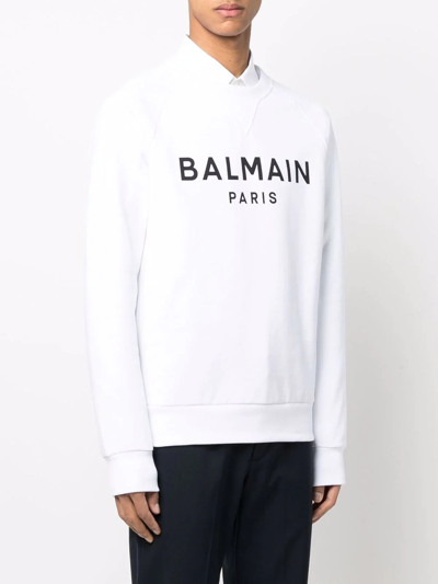 Shop Balmain Logo-print Crewneck Sweatshirt In Weiss