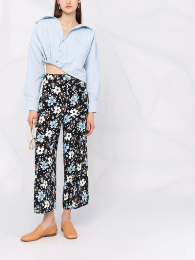 Shop Vivetta High-waisted Flower-print Trousers In Schwarz