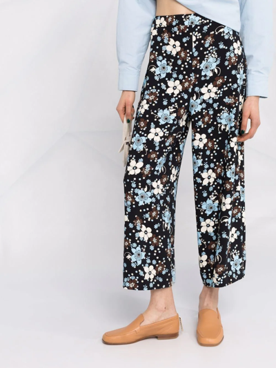 Shop Vivetta High-waisted Flower-print Trousers In Schwarz