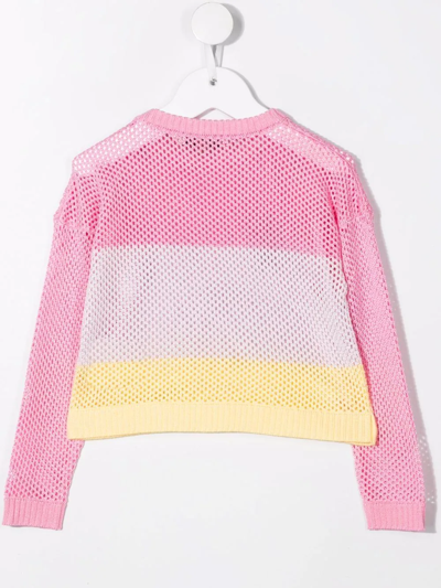 Shop Emilio Pucci Junior Open-knit Striped Jumper In Pink