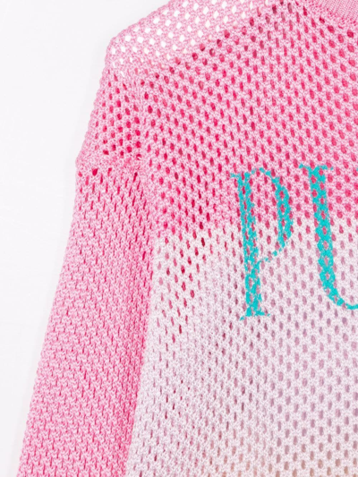 Shop Emilio Pucci Junior Open-knit Striped Jumper In Pink