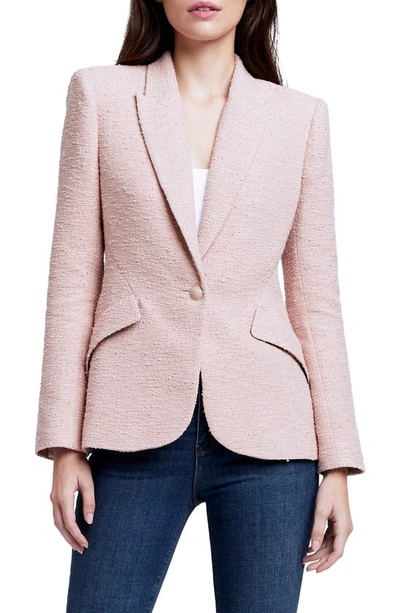 Shop L Agence Chamberlin Textured Stretch Cotton Blazer In Petal