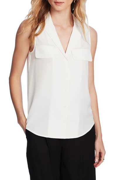Shop Court & Rowe Collared Button Front Sleeveless Shirt In Soft Ecru