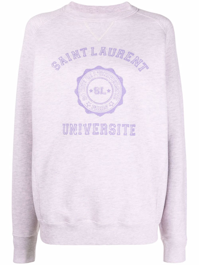 Shop Saint Laurent Logo-print Oversized Sweater In Purple