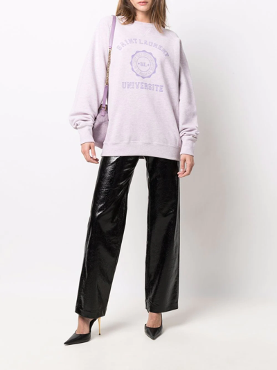 Shop Saint Laurent Logo-print Oversized Sweater In Purple