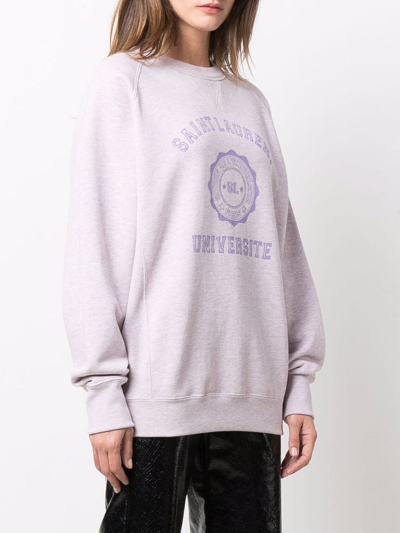 Shop Saint Laurent Logo-print Oversized Sweater In Purple