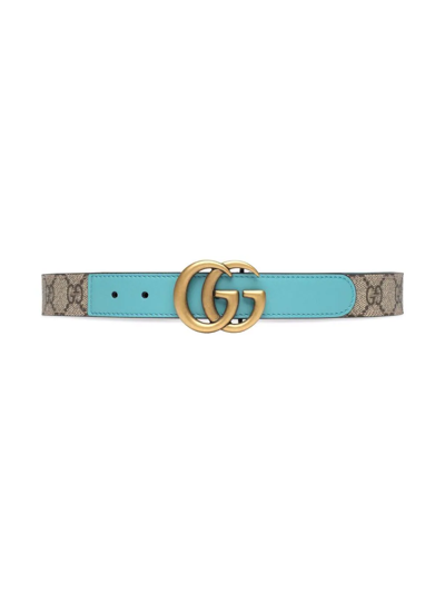 Shop Gucci Gg-panelled Leather Belt In Blue
