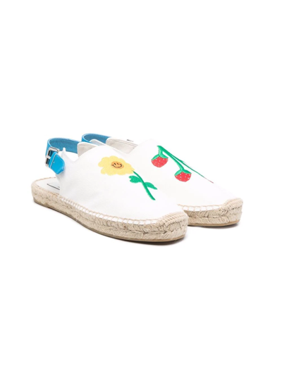 Shop Stella Mccartney Teen Embroidered Slingback Sandals In White