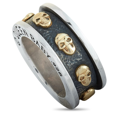 Shop King Baby 18k Yellow Gold And Sterling Silver Skull Spinner Ring In Multi-color