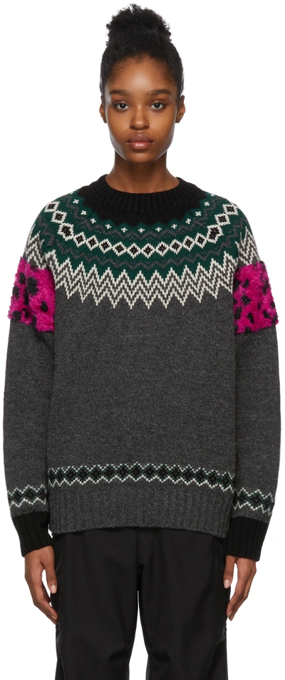 Shop Junya Watanabe Grey Jacquard Hand Knit Sweater In 1 Grey/green