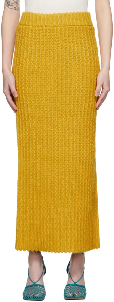 Shop By Malene Birger Yellow Ribbed Kilea Skirt In 70j Golden Apricot