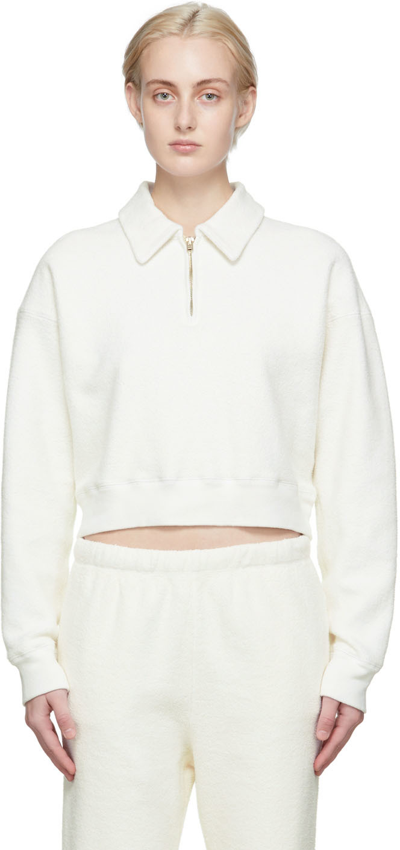 Shop Re/done White 90s Cropped Half-zip Sweatshirt In Inside Out Vintage W