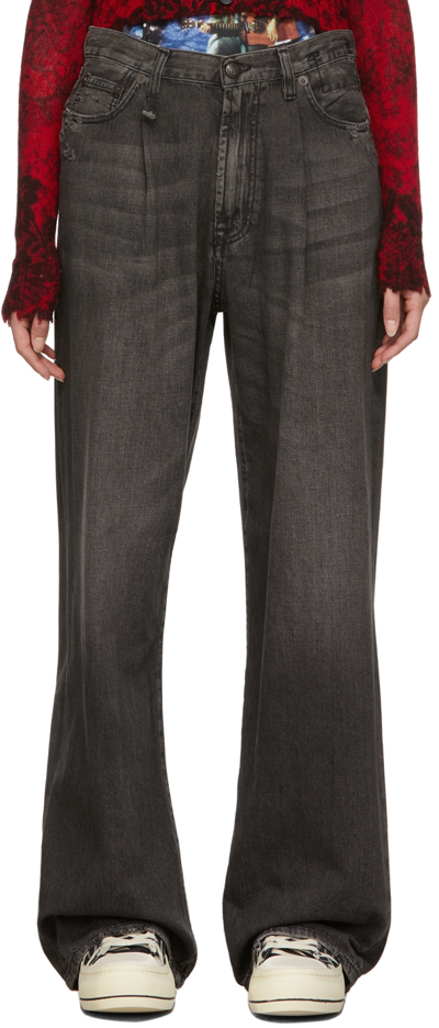 R13 Damon Pleated High Waist Wide Leg Jeans In D019a Ellery Black