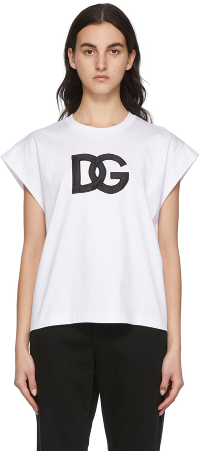 Shop Dolce & Gabbana White Interlock Dg T-shirt In W0800 Optical White