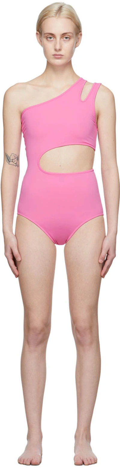 Pushbutton Ssense Exclusive Black Cut-out Bodysuit In Pink