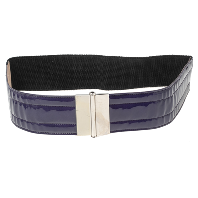 Pre-owned Dolce & Gabbana Purple/black Patent Leather And Elastic Wide Waist Belt 90cm