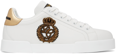 Shop Dolce & Gabbana White Portofino Sneakers In 8i047 Bianco/oro Scu