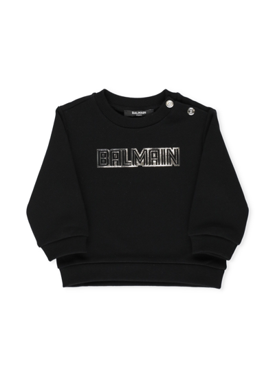 Shop Balmain Kids Embossed Logo Sweatshirt In Black