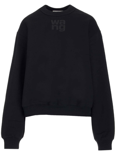 Shop Alexander Wang T T By Alexander Wang Logo Print Crewneck Sweatshirt In Black
