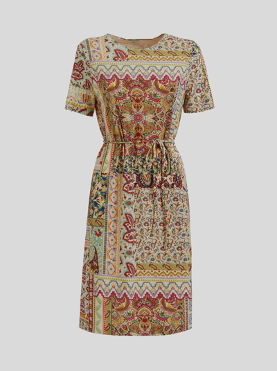Shop Etro Patchwork Print Jersey Dress In Beige