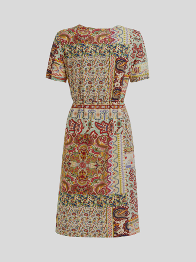 Shop Etro Patchwork Print Jersey Dress In Beige