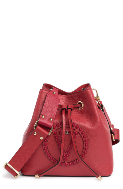Shop Valentino By Mario Valentino Karl Rock Leather Bucket Bag In Lipstick Red