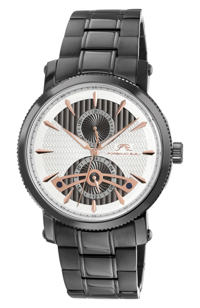 Shop Porsamo Bleu Russel Guilloche Stainless Steel Watch, 46mm In Grey/ Silver/ Rose