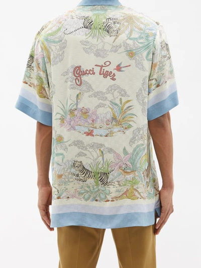 Gucci Tiger bowling shirt in ivory and blue