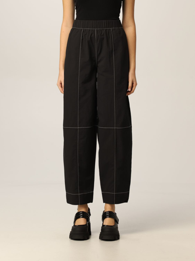 Shop Ganni Pants  Jogging Trousers In Cotton Blend In Black