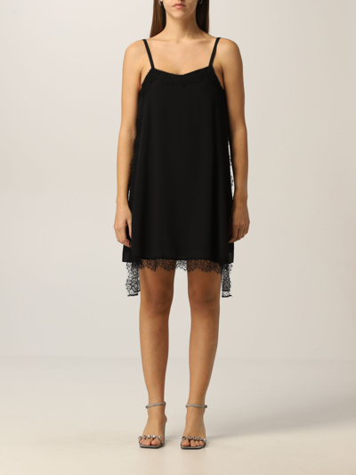 Shop Anna Molinari Dress  Short Dress With Lace In Black