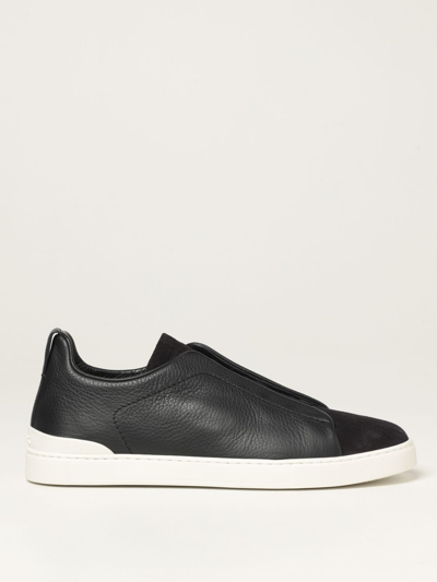 Shop Ermenegildo Zegna Sneakers Triple Stitch  Sneakers In Grained Leather And Suede In Blue